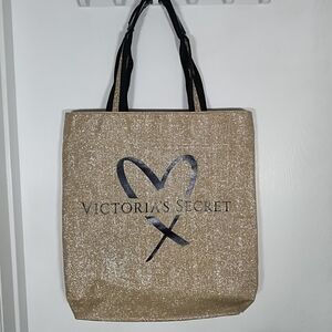 Victoria's Secret~ Fashion Show Logo Shopping Bag Tote Gold Metallic Shimmer